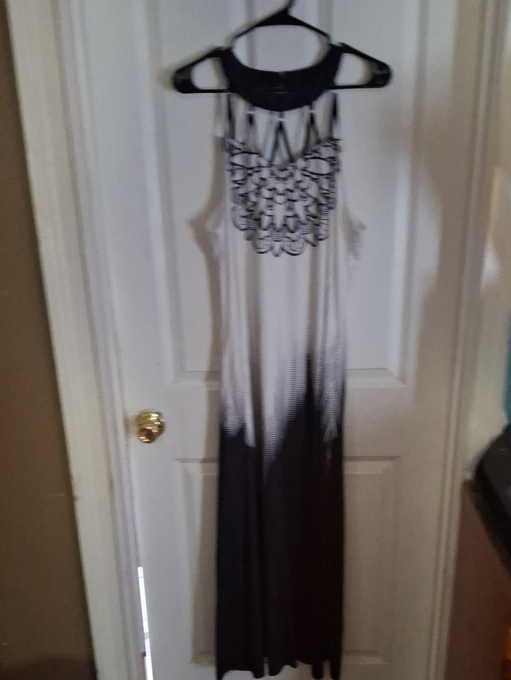 Black and White Ombre Maxi Dress with Decorative Yoke